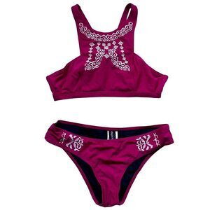 MINKPINK CORAL Red Racerback Embroidered Women's 2 piece bikini Size Medium​